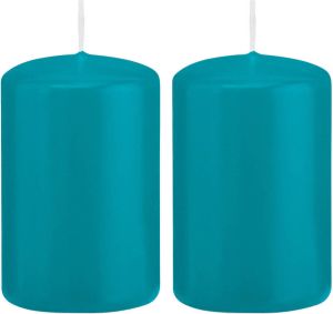 Trend Candles 2x Turquoise blauwe cilinderkaarsen stompkaarsen 5 x 8 cm 18 branduren Geurloze kaarsen turkoois blauw Woondecoraties Stompkaarsen