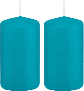 Trend Candles 2x Turquoise blauwe cilinderkaarsen stompkaarsen 6 x 12 cm 40 branduren Geurloze kaarsen turkoois blauw Woondecoraties Stompkaarsen