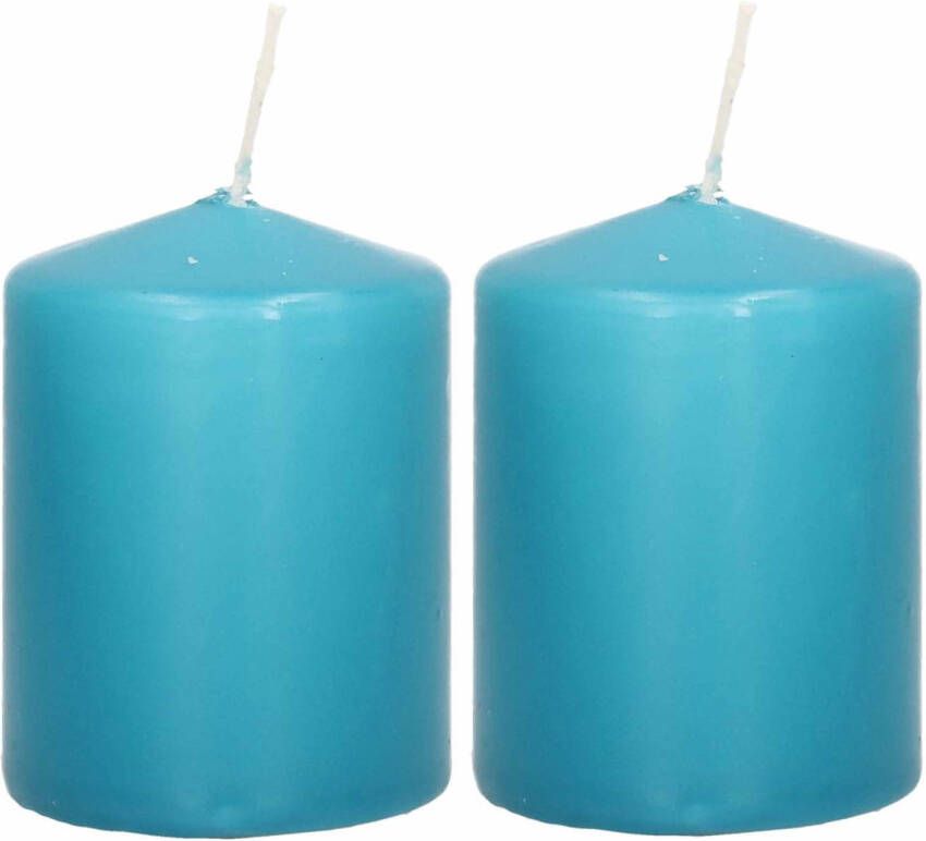 Trend Candles 2x Turquoise blauwe cilinderkaarsen stompkaarsen 6 x 8 cm 21 branduren Stompkaarsen