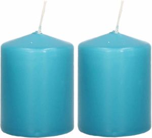 Trend Candles 2x Turquoise blauwe cilinderkaarsen stompkaarsen 6 x 8 cm 21 branduren Geurloze kaarsen turkoois blauw Woondecoraties Stompkaarsen