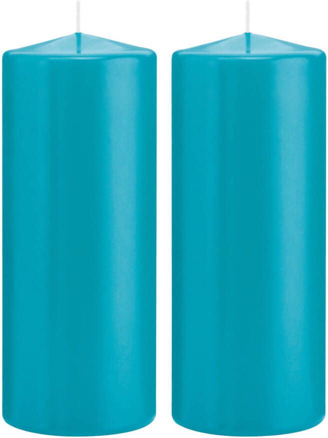 Trend Candles 2x Turquoise blauwe cilinderkaarsen stompkaarsen 8 x 20 cm 119 branduren Stompkaarsen