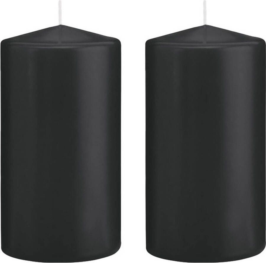 Trend Candles 2x Zwarte cilinderkaarsen stompkaarsen 8 x 15 cm 69 branduren Stompkaarsen