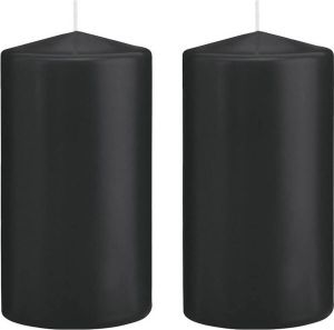 Trend Candles 2x Zwarte cilinderkaarsen stompkaarsen 8 x 15 cm 69 branduren Stompkaarsen