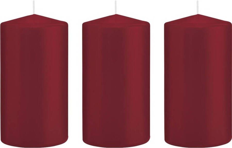Trend Candles 3x Bordeauxrode cilinderkaarsen stompkaarsen 8x15cm 69 branduren Stompkaarsen