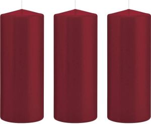 Trend Candles 3x Bordeauxrode cilinderkaars stompkaarsen 8x20cm 119 branduren Stompkaarsen