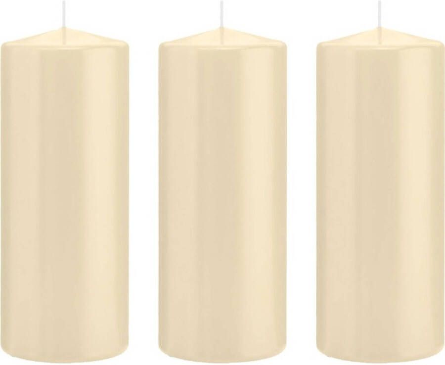 Trend Candles 3x Cremewitte cilinderkaarsen stompkaarsen 8x20 cm 119 branduren Stompkaarsen