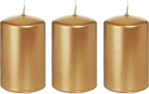 Trend Candles 3x Gouden cilinderkaarsen stompkaarsen 5 x 8 cm 18 branduren Geurloze goudkleurige kaarsen Woondecoraties Stompkaarsen