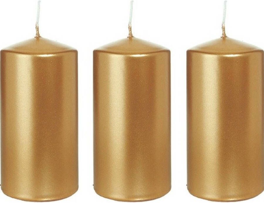 Trend Candles 3x Gouden cilinderkaarsen stompkaarsen 6 x 12 cm 40 branduren Stompkaarsen