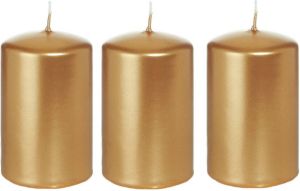 Trend Candles 3x Gouden cilinderkaars stompkaars 5 x 8 cm 18 branduren Geurloze goud-kleurige kaarsen Stompkaarsen