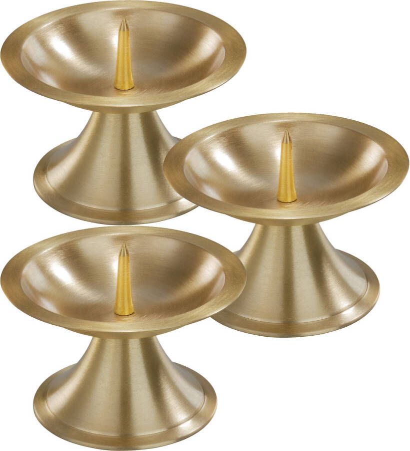 Trend Candles 3x Ronde metalen stompkaarsenhouder goud voor kaarsen 7-8 cm doorsnede kaars kandelaars