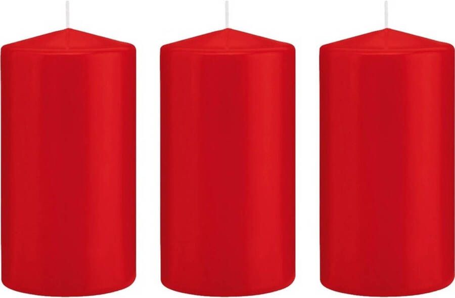 Trend Candles 3x Rode cilinderkaarsen stompkaarsen 8 x 15 cm 69 branduren Stompkaarsen