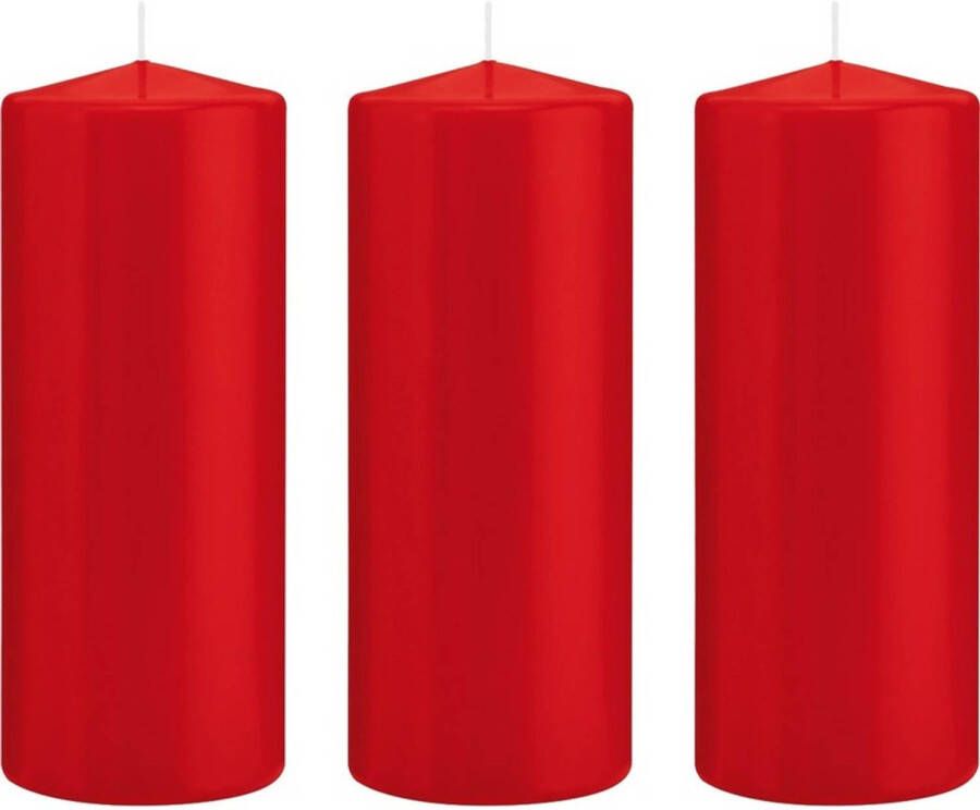 Trend Candles 3x Rode cilinderkaarsen stompkaarsen 8 x 20 cm 119 branduren Stompkaarsen