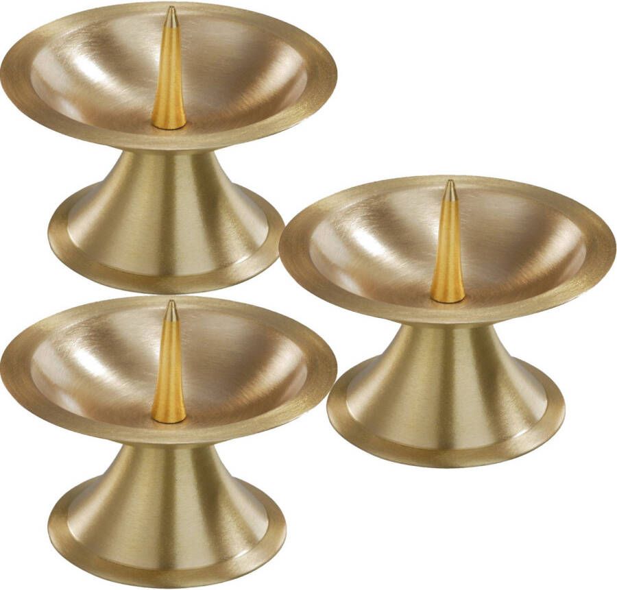 Trend Candles 3x Ronde metalen stompkaarsenhouder goud voor kaarsen 5-6 cm doorsnede kaars kandelaars
