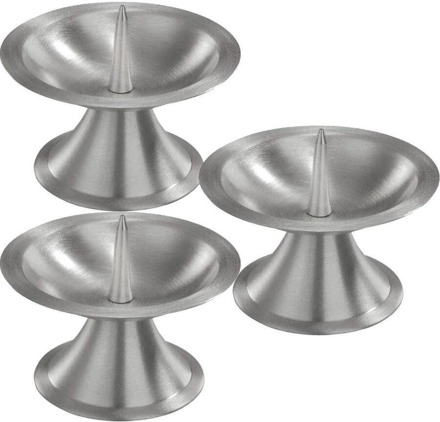 Trend Candles 3x Ronde metalen stompkaarsenhouder zilver voor kaarsen 5-6 cm doorsnede kaars kandelaars