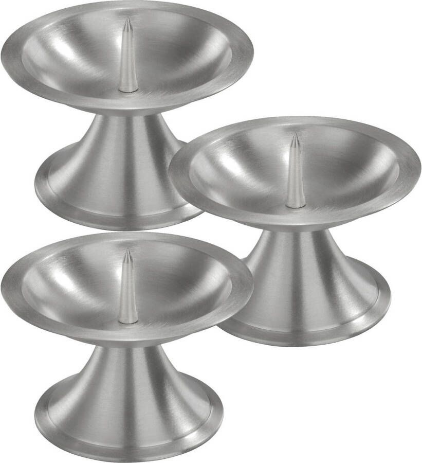 Trend Candles 3x Ronde metalen stompkaarsenhouder zilver voor kaarsen 7-8 cm doorsnede kaars kandelaars