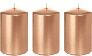 Trend Candles 3x Rosegouden cilinderkaarsen stompkaarsen 5 x 8 cm 18 branduren Geurloze rose goudkleurige kaarsen Woondecoraties Stompkaarsen