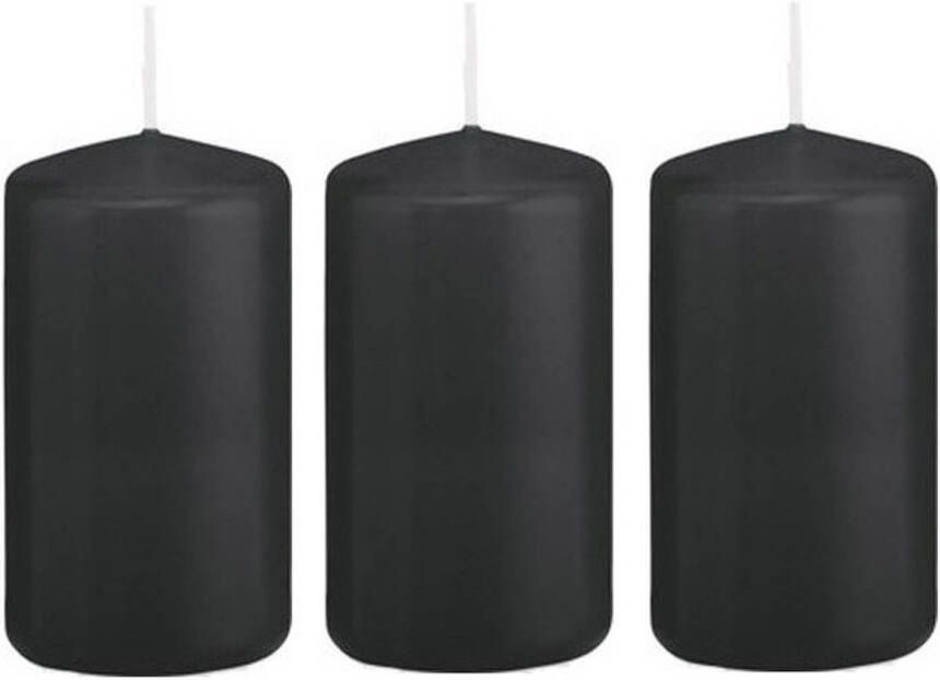 Trend Candles 3x stuks zwarte cilinderkaars stompkaars 5 x 10 cm 23 branduren Stompkaarsen