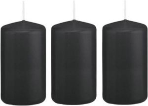 Trend Candles 3x stuks zwarte cilinderkaars stompkaars 5 x 10 cm 23 branduren Geurloze kaarsen Stompkaarsen