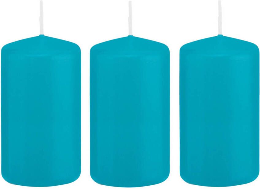 Trend Candles 3x Turquoise blauwe cilinderkaarsen stompkaarsen 5 x 10 cm 23 branduren Stompkaarsen
