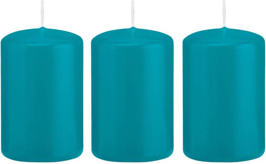 Trend Candles 3x Turquoise blauwe cilinderkaarsen stompkaarsen 5 x 8 cm 18 branduren Geurloze kaarsen turkoois blauw Stompkaarsen