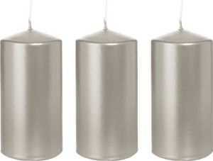 Trend Candles 3x Zilveren cilinderkaarsen stompkaarsen 6 x 12 cm 40 branduren Geurloze zilverkleurige kaarsen Woondecoraties Stompkaarsen