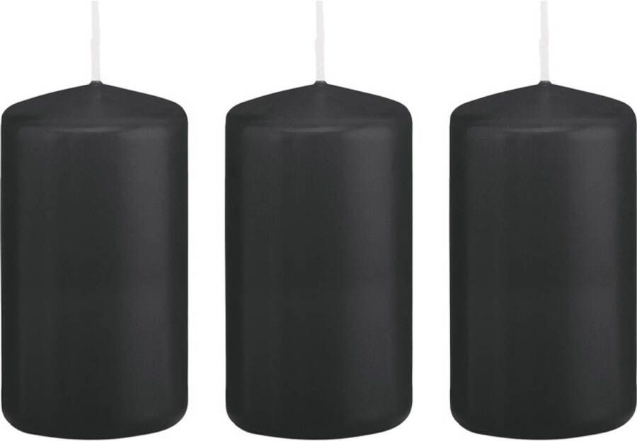 Trend Candles 3x Zwarte cilinderkaarsen stompkaarsen 6 x 12 cm 40 branduren Stompkaarsen