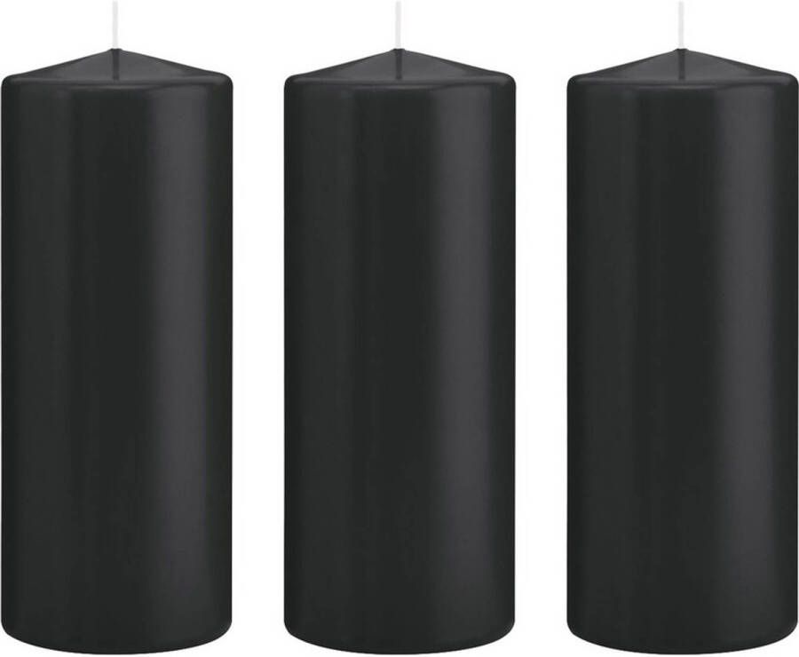 Trend Candles 3x Zwarte cilinderkaarsen stompkaarsen 8 x 20 cm 119 branduren Stompkaarsen