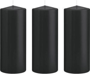 Trend Candles 3x Zwarte cilinderkaarsen stompkaarsen 8 x 20 cm 119 branduren Stompkaarsen