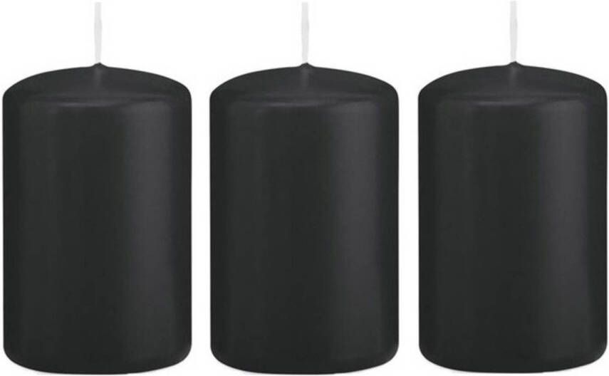 Trend Candles 3x Zwarte cilinderkaars stompkaars 5 x 8 cm 18 branduren Stompkaarsen