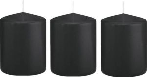 Trend Candles 3x Zwarte cilinderkaars stompkaars 6 x 8 cm 29 branduren Geurloze kaarsen Woondecoraties Stompkaarsen