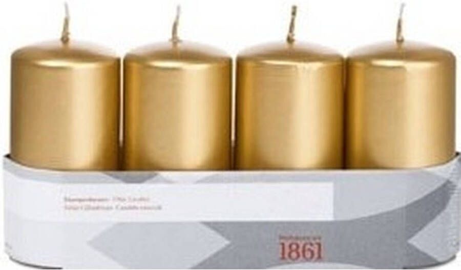 Trend Candles 4x Kaarsen goud 5 x 10 cm 18 branduren sfeerkaarsen Stompkaarsen