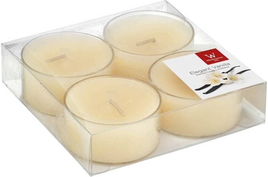 Trend Candles 4x Maxi geurtheelichtjes vanille cremewit 8 branduren Geurkaarsen vanillegeur Grote waxinelichtjes geurkaarsen