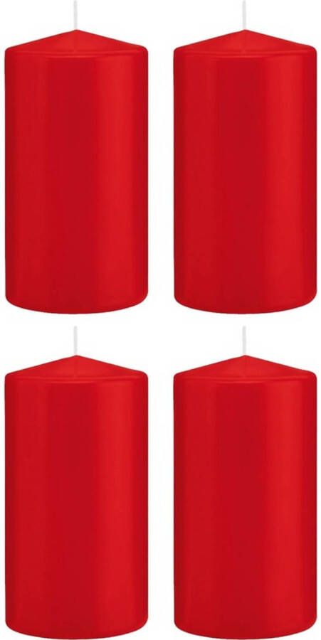 Trend Candles 4x Rode cilinderkaarsen stompkaarsen 8 x 15 cm 69 branduren Stompkaarsen