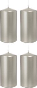 Trend Candles 4x Zilveren Cilinderkaarsen stompkaarsen 6 X 12 Cm 40 Branduren Stompkaarsen