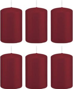 Trend Candles 6x Bordeauxrode cilinderkaarsen stompkaarsen 5x8 cm 18 branduren Stompkaarsen
