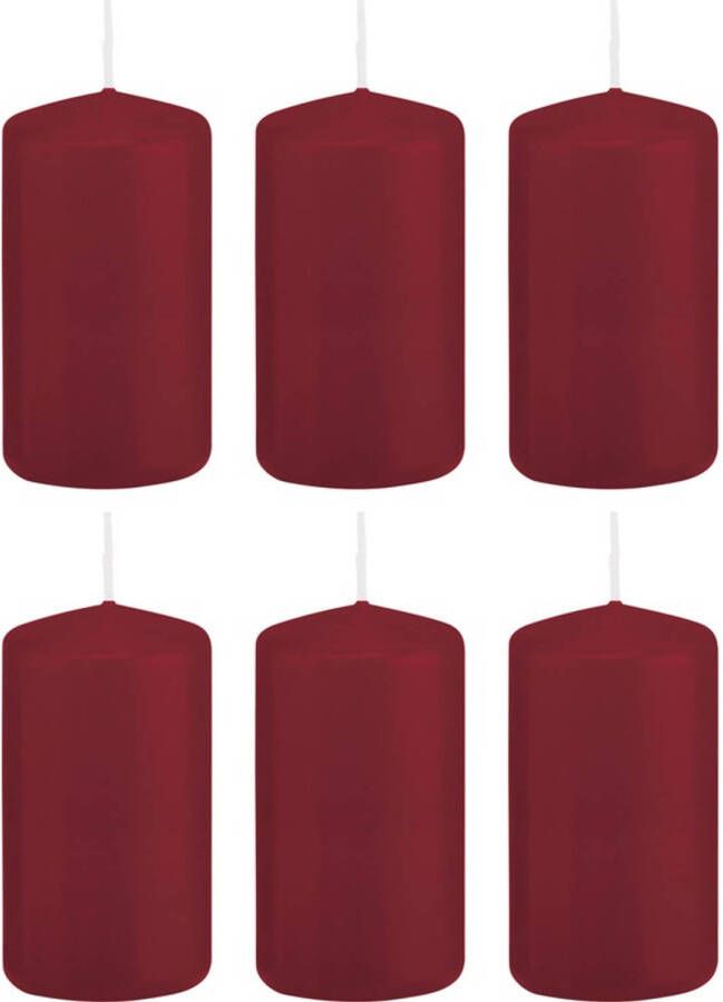 Trend Candles 6x Bordeauxrode cilinderkaarsen stompkaarsen 6x12cm 40 branduren Stompkaarsen