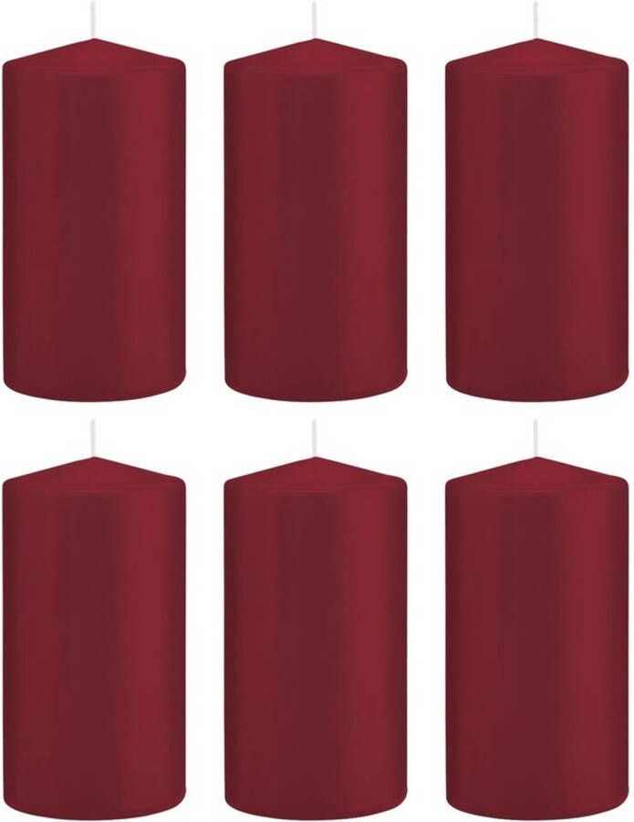 Trend Candles 6x Bordeauxrode cilinderkaarsen stompkaarsen 8x15cm 69 branduren Stompkaarsen