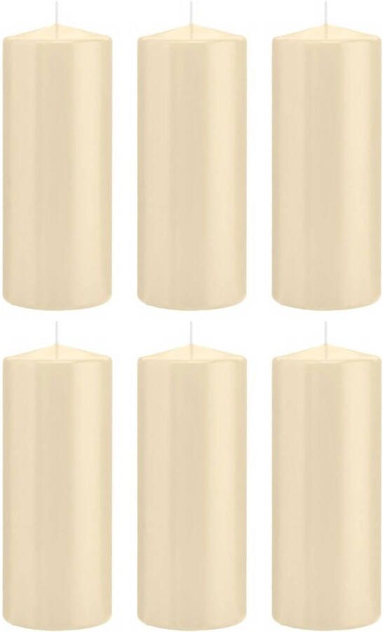 Trend Candles 6x Cremewitte cilinderkaarsen stompkaarsen 8x20 cm 119 branduren Stompkaarsen