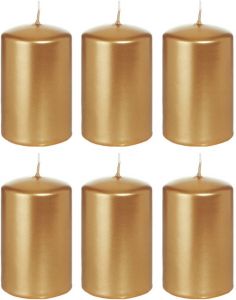Trend Candles 6x Gouden cilinderkaarsen stompkaarsen 5 x 8 cm 18 branduren Stompkaarsen