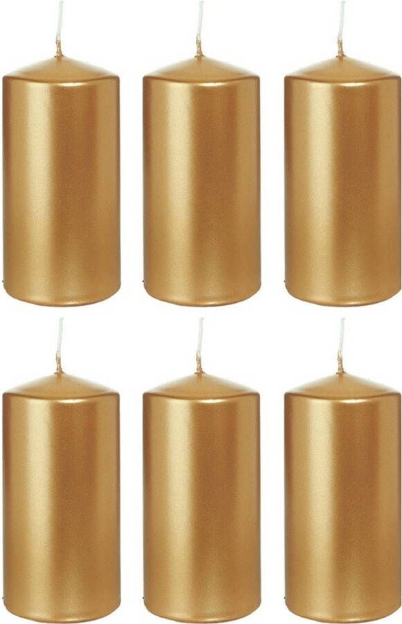 Trend Candles 6x Gouden cilinderkaarsen stompkaarsen 6 x 12 cm 40 branduren Stompkaarsen
