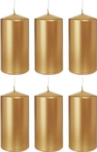 Trend Candles 6x Gouden cilinderkaarsen stompkaarsen 6 x 12 cm 40 branduren Stompkaarsen