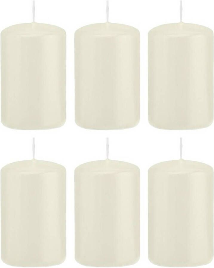 Trend Candles 6x Ivoorwitte cilinderkaars stompkaars 5 x 8 cm 18 branduren Stompkaarsen