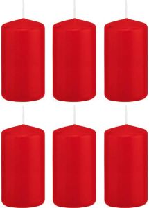 Trend Candles 6x Rode cilinderkaarsen stompkaarsen 6 x 12 cm 40 branduren Stompkaarsen