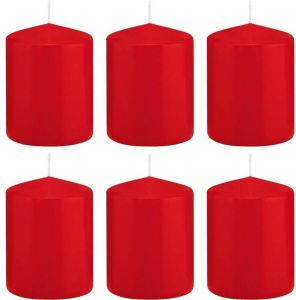 Trend Candles 6x Rode cilinderkaarsen stompkaarsen 6 x 8 cm 29 branduren Stompkaarsen