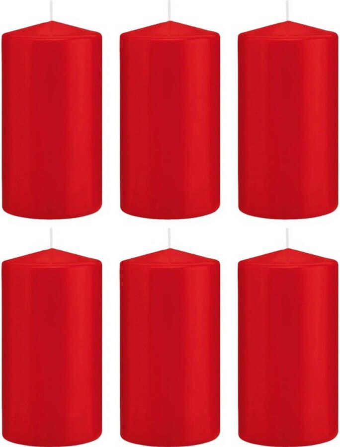 Trend Candles 6x Rode cilinderkaarsen stompkaarsen 8 x 15 cm 69 branduren Stompkaarsen