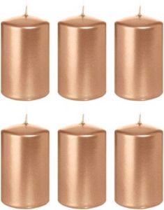 Trend Candles 6x Rosegouden cilinderkaarsen stompkaarsen 5 x 8 cm 18 branduren Stompkaarsen
