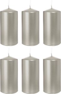 Trend Candles 6x Zilveren cilinderkaarsen stompkaarsen 6 x 12 cm 40 branduren Stompkaarsen