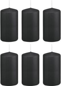 Trend Candles 6x Zwarte cilinderkaarsen stompkaarsen 6 x 12 cm 40 branduren Stompkaarsen