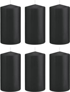 Trend Candles 6x Zwarte cilinderkaarsen stompkaarsen 8 x 15 cm 69 branduren Stompkaarsen