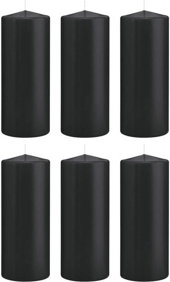 Trend Candles 6x Zwarte cilinderkaarsen stompkaarsen 8 x 20 cm 119 branduren Stompkaarsen